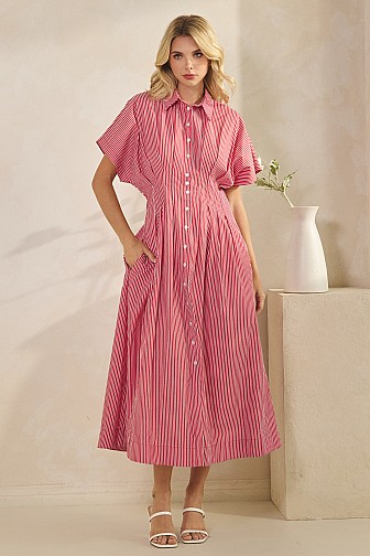 STRIPE BUTTON DOWN SHIRT MAXI DRESS