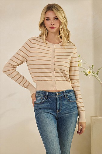 SOFT CREW SWEATER CROPPED STRIPE CARDIGAN